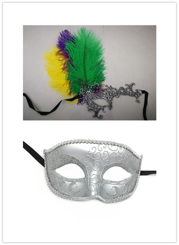 Man Women couple  feather party event Masquerade Masks purple Yellow Green - Dancefeather