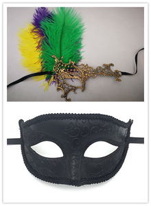 Man Women couple  feather party event Masquerade Masks purple Yellow Green - Dancefeather