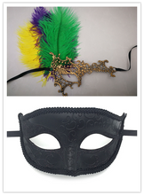 Load image into Gallery viewer, Man Women couple  feather party event Masquerade Masks purple Yellow Green - Dancefeather
