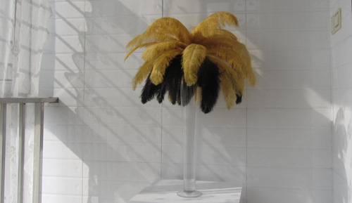 50 Gold & 50 Black Ostrich feathers for wedding centerpiece - Dancefeather