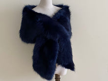 Load image into Gallery viewer, 12x65inch Navy Wedding Bridal Faux Fur Stole Wrap Shawl Cape - Dancefeather
