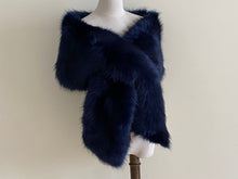 Load image into Gallery viewer, 12x65inch Navy Wedding Bridal Faux Fur Stole Wrap Shawl Cape - Dancefeather
