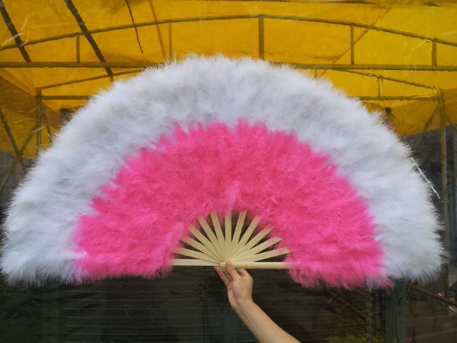 55X110CM White and Pink Feather Fan Burlesque Dance feather fan Bridal Bouquet - Dancefeather