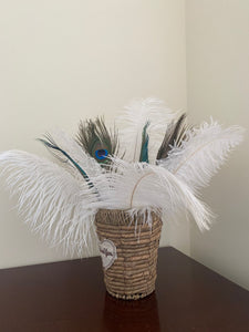 10 White  Ostrich feathers  5 Peacock Swords 5 Peacock Eyes for wedding centerpiece DIY Hat Milliery - Dancefeather