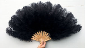 20x36inch Large Black Ostrich Feather Fan Burlesque Dance feather fan Bridal Bouquet