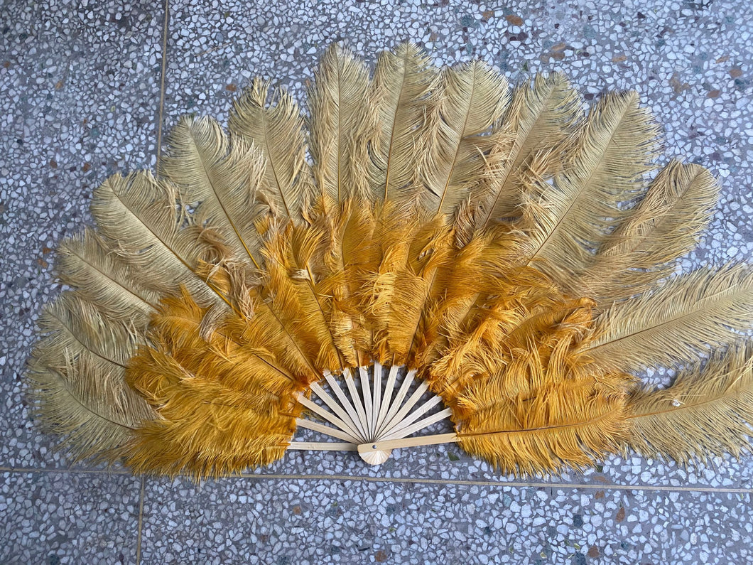 24x36inch Large Gold Ostrich Feather Fan Burlesque Dance feather fan Bridal Bouquet