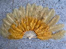 Load image into Gallery viewer, 24x36inch Large Gold Ostrich Feather Fan Burlesque Dance feather fan Bridal Bouquet
