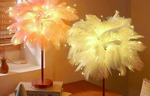 50cm Feather Table Lamp Tree Feather Night Light Home Bedroom LED Decor Creative Desk Warm Lighting Pink / White