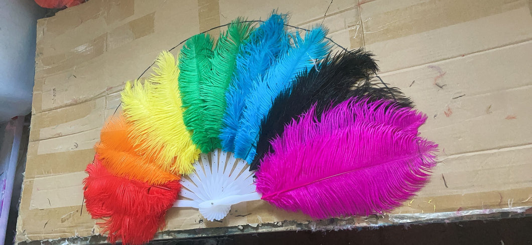 55X90CM Rainbow Large  Feather Fan Burlesque Dance feather fan Bridal Bouquet