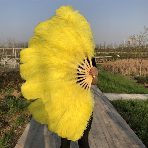 28x44inch Large Yellow  Ostrich Feather Fan Burlesque Dance feather fan Bridal Bouquet - Dancefeather