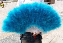 Load image into Gallery viewer, 80x45cm Large Turquoise  Feather Fan Burlesque Dance feather fan Bridal Bouquet - Dancefeather
