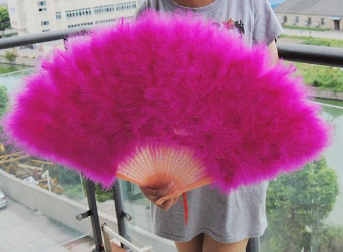 GEM DRILL 15 Bone Pink Ostrich Feather Fan Dance Stage Show Props Wedding  Party Fluffy Feather Hand Fan Decoration (Color : Pink)
