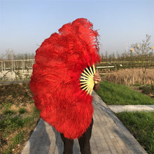 Load image into Gallery viewer, 28x44inch Large Red Ostrich Feather Fan Burlesque Dance feather fan Bridal Bouquet - Dancefeather
