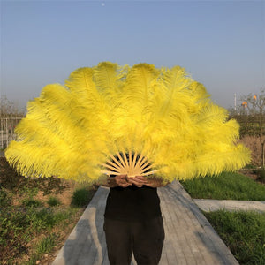 28x44inch Large Yellow  Ostrich Feather Fan Burlesque Dance feather fan Bridal Bouquet - Dancefeather