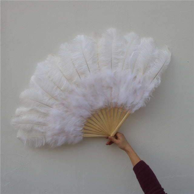 50x90CM Large White Ostrich Feather Fan Burlesque Dance feather fan Bridal Bouquet - Dancefeather