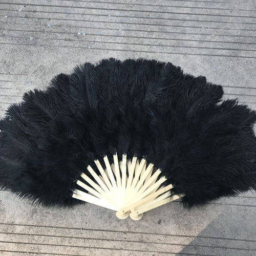 28x44inch Large Black  Ostrich Feather Fan Burlesque Dance feather fan Bridal Bouquet - Dancefeather