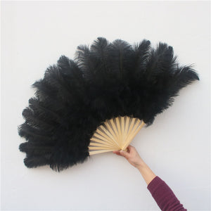 50x90CM Large Black Ostrich Feather Fan Burlesque Dance feather fan Bridal Bouquet - Dancefeather