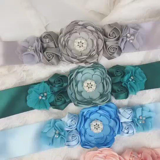 Thin Ribbon Floral Rhinestone Wedding Dress Belt (5 Variants)