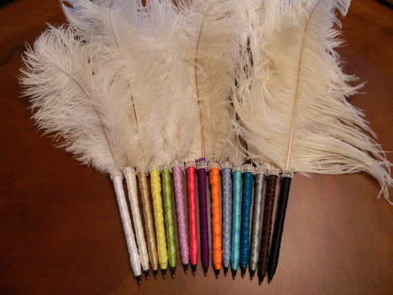 Free Shipping 2pcs/pack Ostrich guest book pen for wedding 10-12