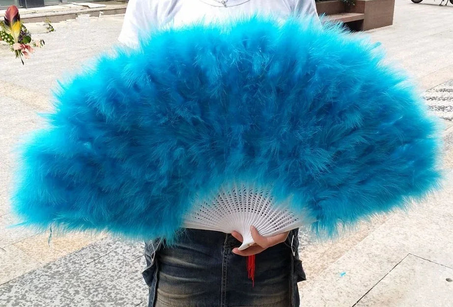 80x45cm Large Turquoise  Feather Fan Burlesque Dance feather fan Bridal Bouquet - Dancefeather