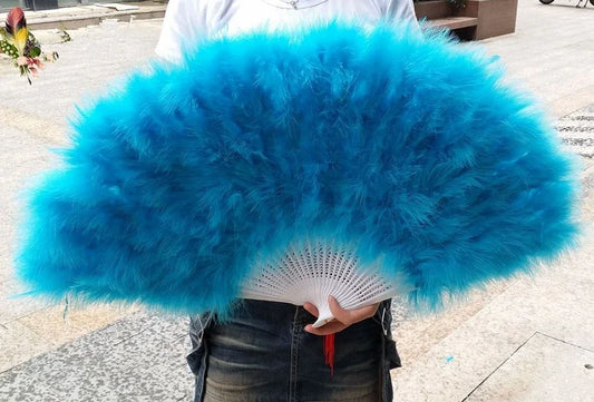 80x45cm Large Turquoise  Feather Fan Burlesque Dance feather fan Bridal Bouquet - Dancefeather