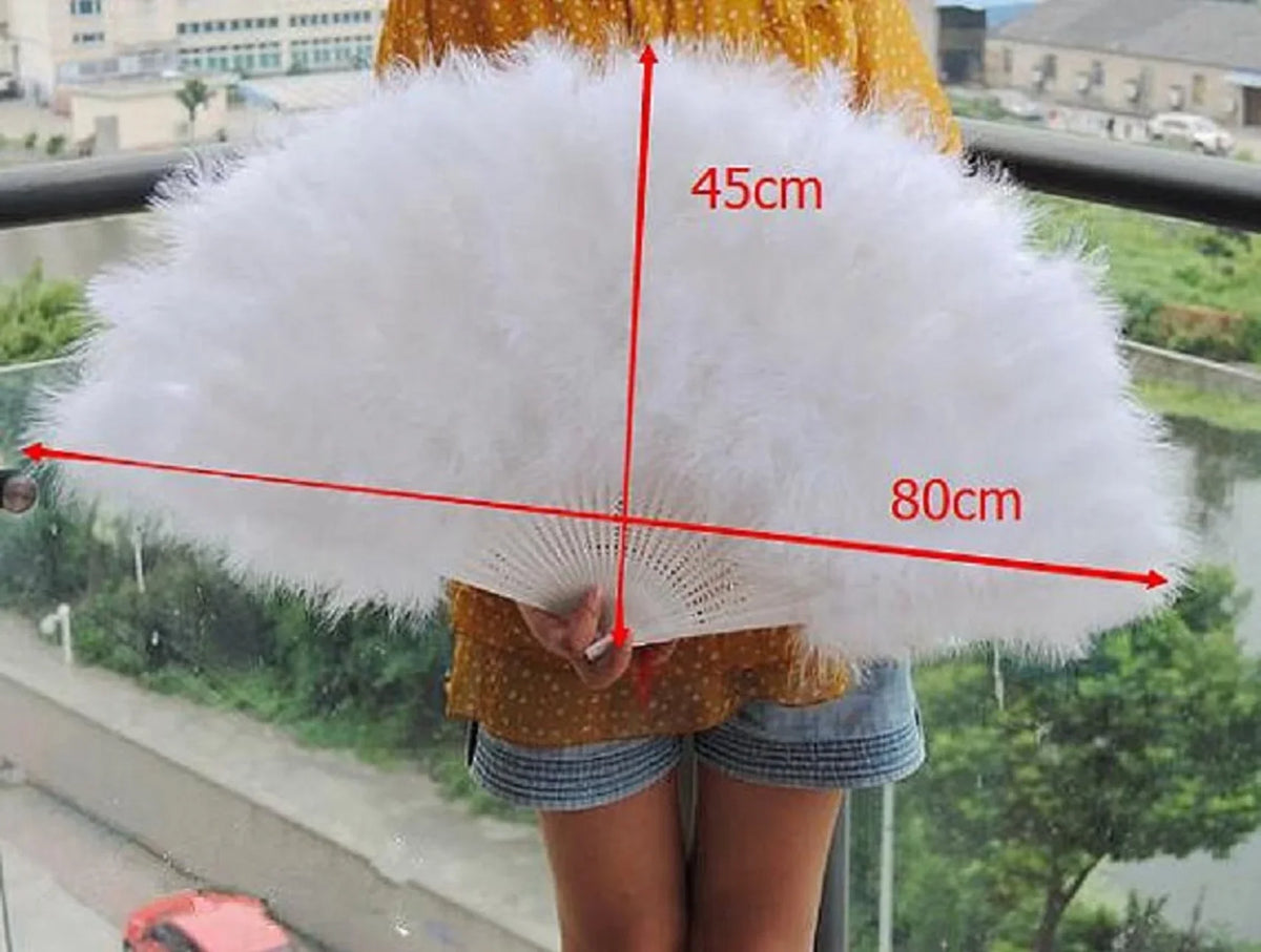 80x45cm Large White Feather Fan Burlesque Dance feather fan Bridal Bouquet - Dancefeather